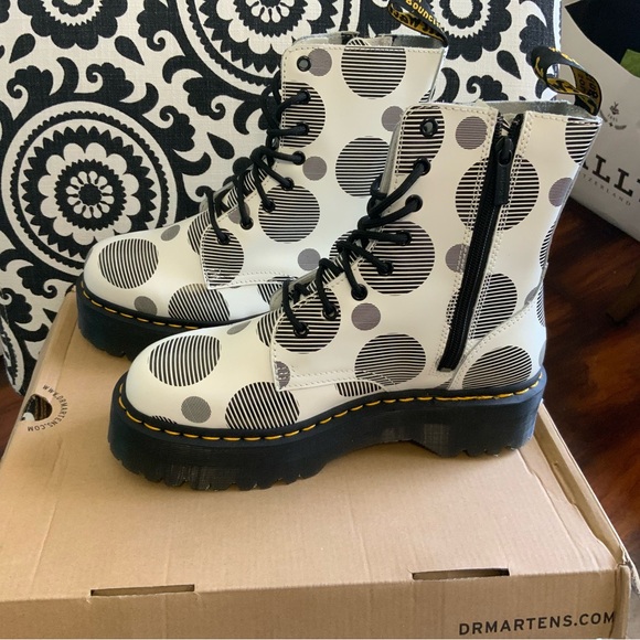 Dr. Martens Shoes - Dr. Martens White and Black Polka Dot Boots-NIB